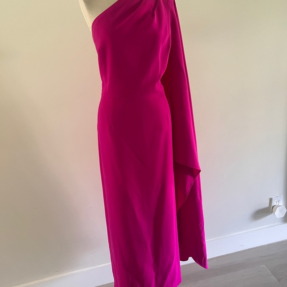 TERI JON STRETCH CREPE CAPE ONE SHOULDER SLEEVE GOWN - Picture 3 of 4